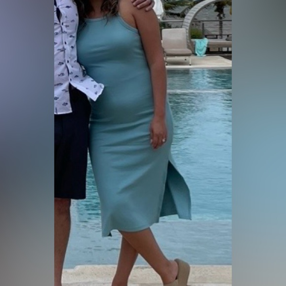 Old Navy Seafoam Green/Blue Ribbed Fitted Midi Dress